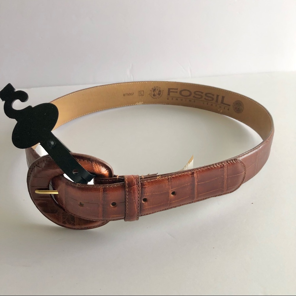 Fossil Leather Embossed Belt Sz Large NWT